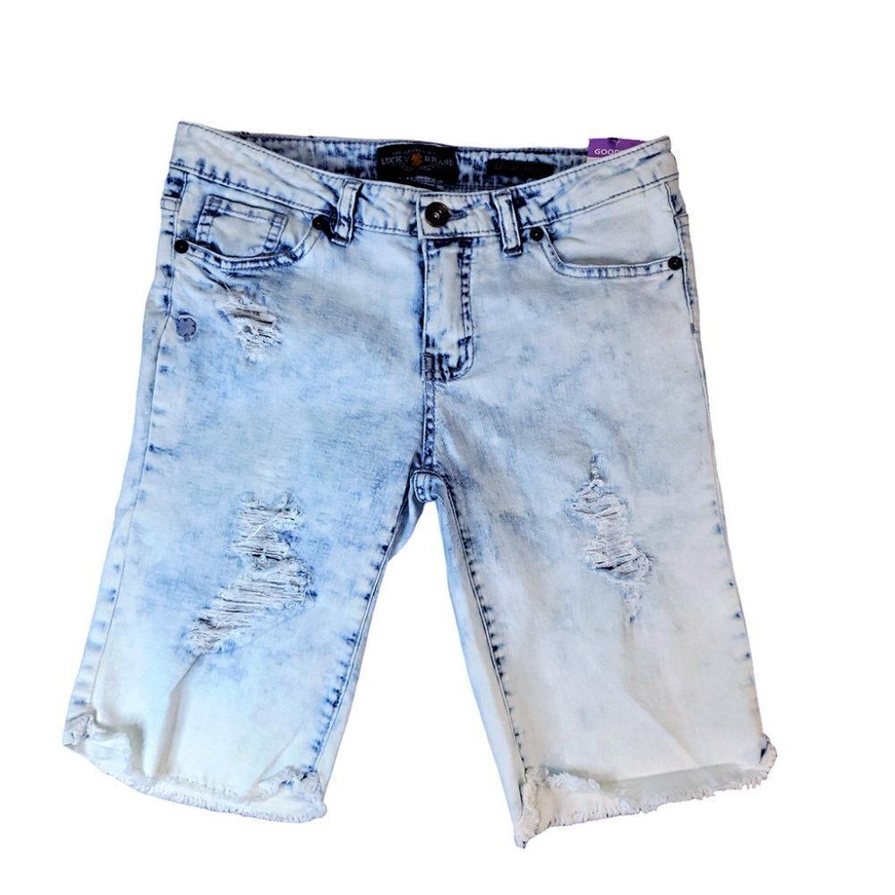 Lucky Brand girls Kendall acid washed distressed long shorts